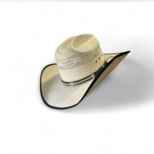 Off-White Cowboy Hat with Black Leather Band & Silver-tone Hardware Size Small